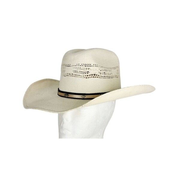 Vintage Rocha Hats Western Cowboy Hat Woven Straw Studded Leather Band 7 1/4" - Picture 4 of 11